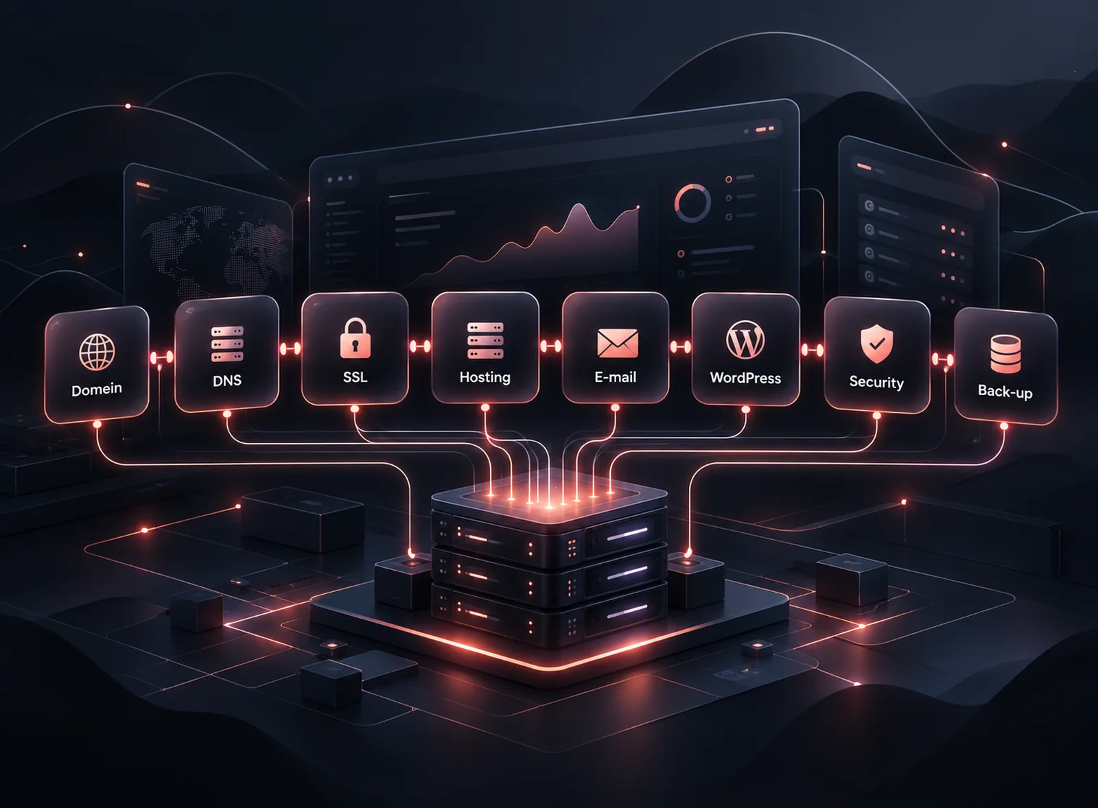 Domein, DNS, SSL, hosting, e-mail, WordPress, security en back-up